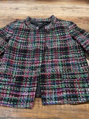 Talbots Black Multicolor Tweed Plaid Jacket
